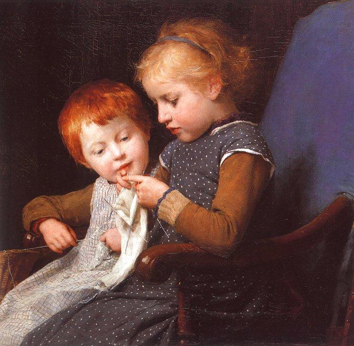 Albert Anker The Little Knitters oil painting picture